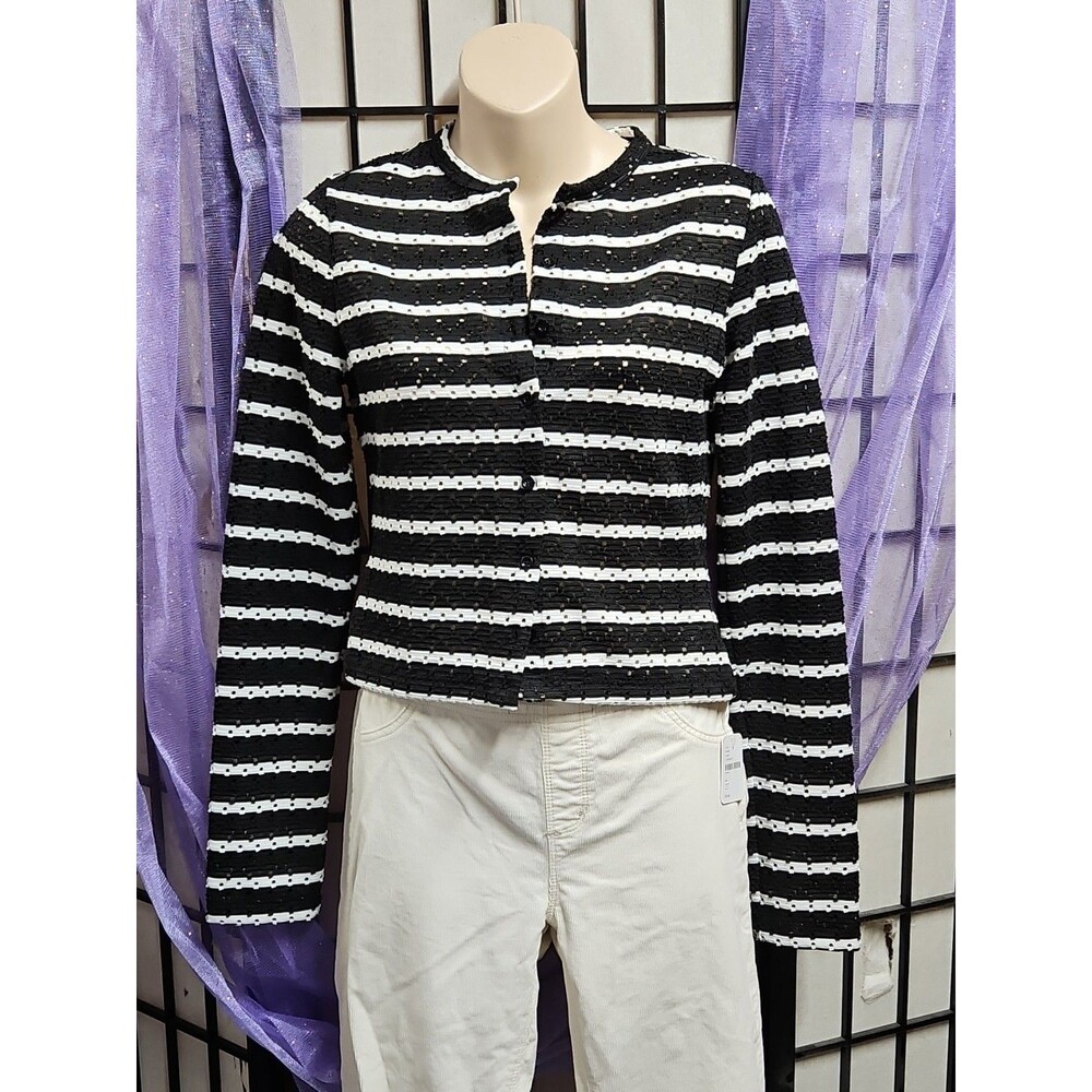H&M Divided Button Front Black & White Striped Light Weight Cardigan, Size S